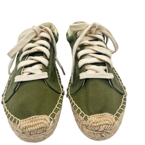 Soludos‎ Izzy Espadrille Sneakers Womens 5 Olive Green Canvas Lace-Up Platform - Picture 1 of 9